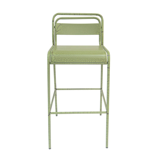 Carmella Outdoor Barstool Set of 2 with Modern Slat Design in Green Iron Finish Default -DTYStore