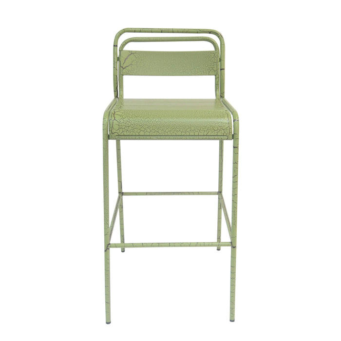 Carmella Outdoor Barstool Set of 2 with Modern Slat Design in Green Iron Finish Default -DTYStore