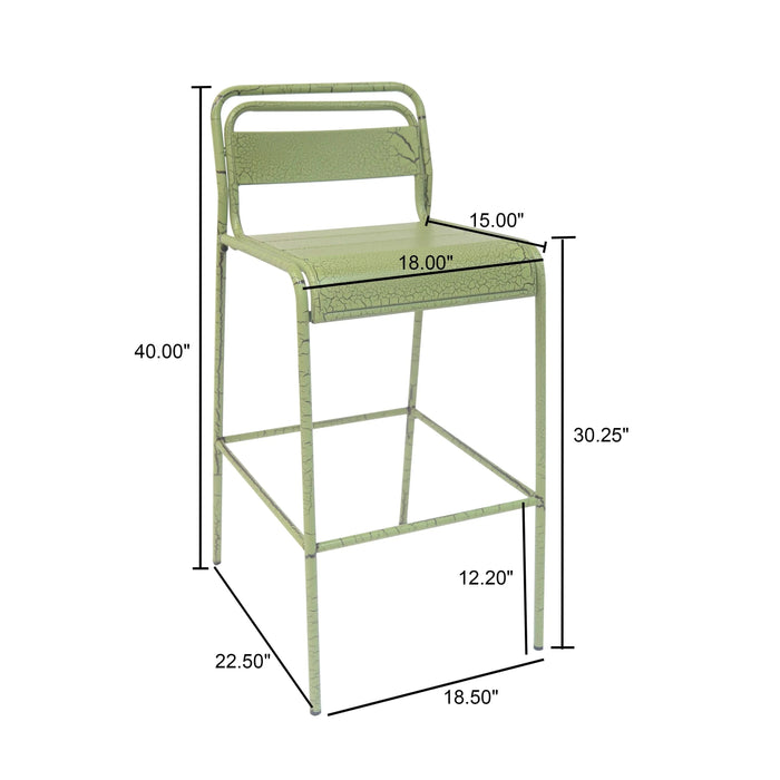 Carmella Outdoor Barstool Set of 2 with Modern Slat Design in Green Iron Finish Default -DTYStore