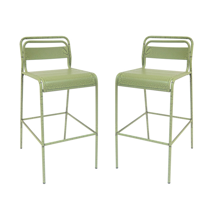 Carmella Outdoor Barstool Set of 2 with Modern Slat Design in Green Iron Finish Default -DTYStore
