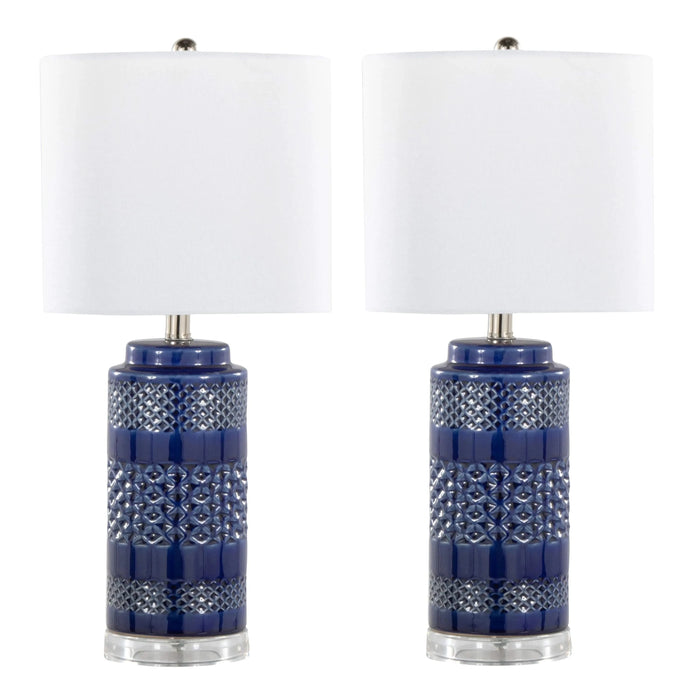 Casa 21' Contemporary Ceramic Table Lamp in Glossy Navy Crackle Ceramic, Polished Nickel, Clear Acrylic Accents and White Linen Shade from Grandview Gallery by LumiSource - Set of 2 Default -DTYStore