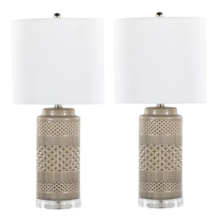 Casa 21' Contemporary Ceramic Table Lamp in Opal Gray Ceramic, Polished Nickel, Clear Acrylic Accents and White Linen Shade from Grandview Gallery by LumiSource - Set of 2 Default -DTYStore