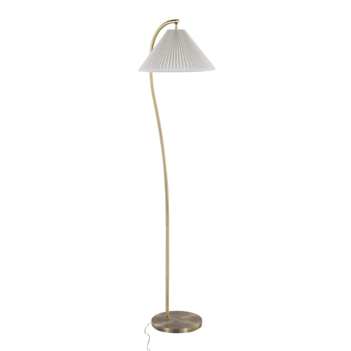 Cassis 65' Glam/Art Deco Floor Lamp in Gold Metal and White Pleated Shade by LumiSource Default -DTYStore