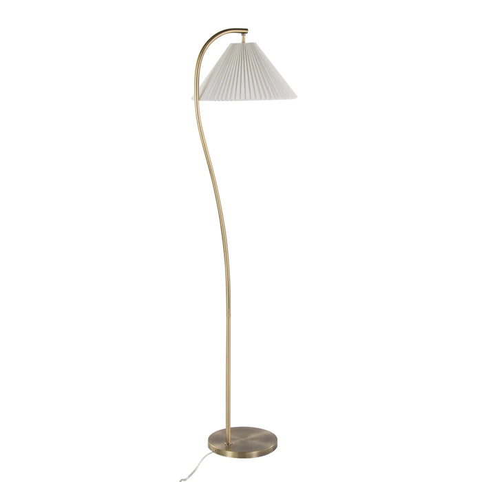 Cassis 65' Glam/Art Deco Floor Lamp in Gold Metal and White Pleated Shade by LumiSource Default -DTYStore