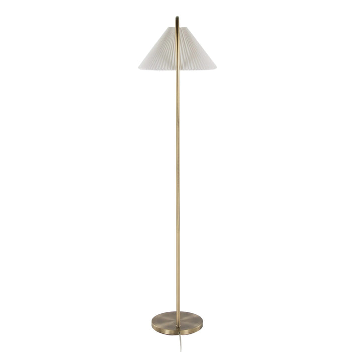 Cassis 65' Glam/Art Deco Floor Lamp in Gold Metal and White Pleated Shade by LumiSource Default -DTYStore