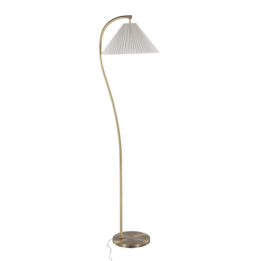 Cassis 65' Glam/Art Deco Floor Lamp in Gold Metal and White Pleated Shade by LumiSource Default -DTYStore