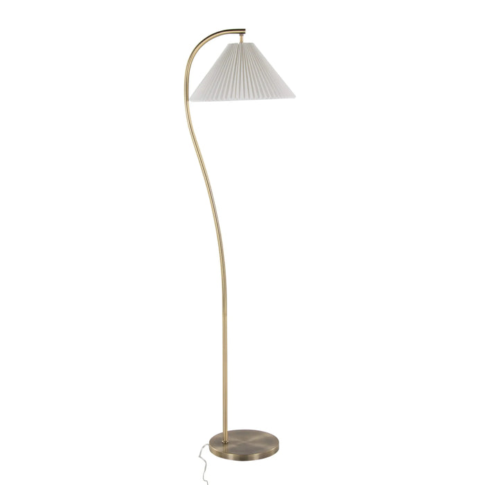 Cassis 65' Glam/Art Deco Floor Lamp in Gold Metal and White Pleated Shade by LumiSource Default -DTYStore