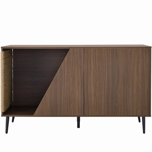 Cat Furniture 2 IN 1 Modern Walnut Cabinet Side Table With Spring-Loaded Door, Cat Litter Box Enclosure with Sisal Cat Scatcher Default -DTYStore