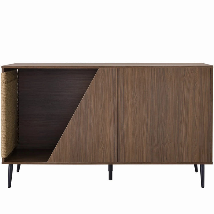 Cat Furniture 2 IN 1 Modern Walnut Cabinet Side Table With Spring-Loaded Door, Cat Litter Box Enclosure with Sisal Cat Scatcher Default -DTYStore