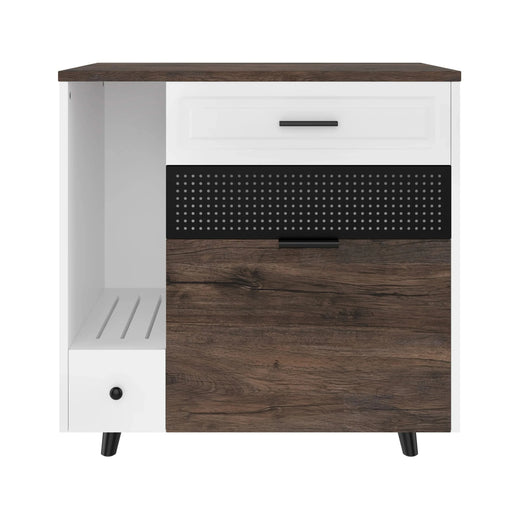 Cat Litter Box Enclosure, Indoor Hidden Cat Litter Box Furniture with 2 Drawers and Door, Cat House End Table for Living room, White and Brown Default -DTYStore