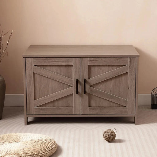 Cat Litter Box Enclosure, Litter Box Furniture Hidden with Barn Door, Wooden Cat Washroom Furniture, Cat House, End Table, Fit Most of Litter Box, Greige Default -DTYStore