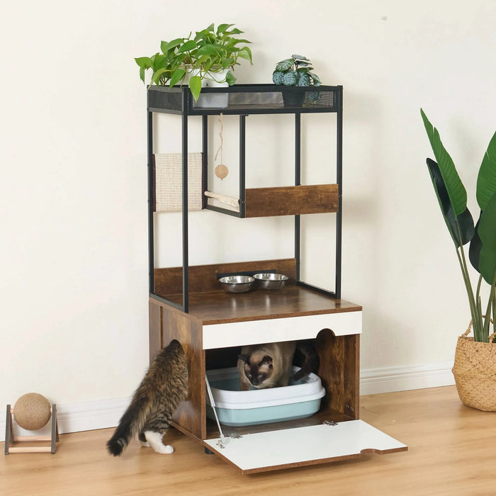 Cat Litter Box Enclosures with Cat Tree Tower, Cat Furniture ,Cat Cabinet Default -DTYStore