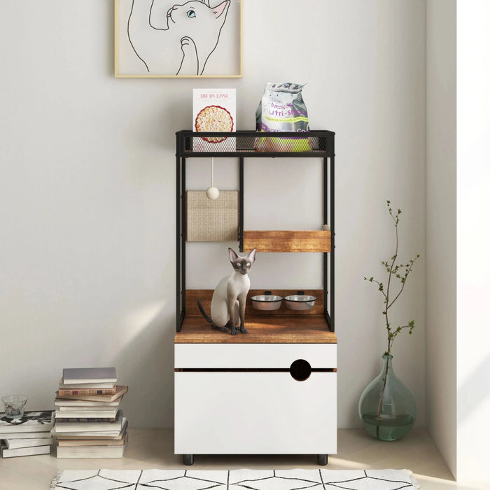 Cat Litter Box Enclosures with Cat Tree Tower, Cat Furniture ,Cat Cabinet Default -DTYStore