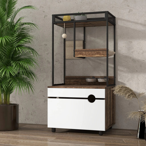 Cat Litter Box Enclosures with Cat Tree Tower, Cat Furniture ,Cat Cabinet Default -DTYStore