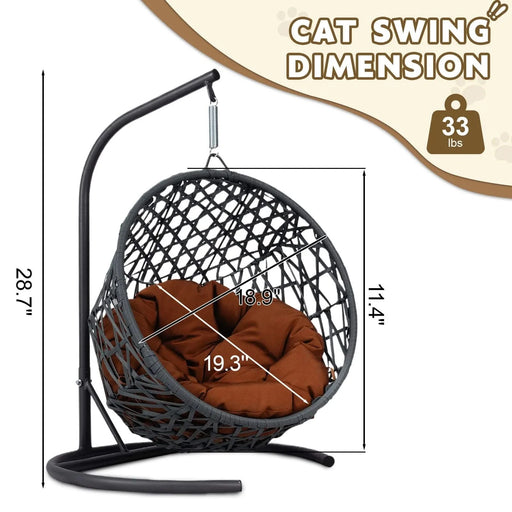 Cat Swing Bed with Stand & Cushion, Cat Egg Chair with Rattan Wicker Appearance, Indoor Hanging Swinging Cat Bed for Cats, Small Dogs, and Small Animals,Brown Default -DTYStore
