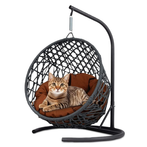 Cat Swing Bed with Stand & Cushion, Cat Egg Chair with Rattan Wicker Appearance, Indoor Hanging Swinging Cat Bed for Cats, Small Dogs, and Small Animals,Brown Default -DTYStore