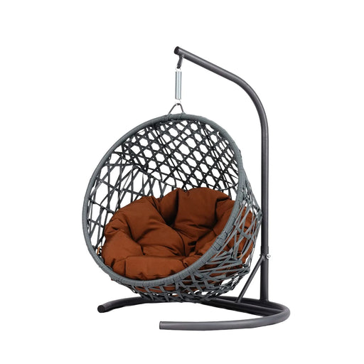 Cat Swing Bed with Stand & Cushion, Cat Egg Chair with Rattan Wicker Appearance, Indoor Hanging Swinging Cat Bed for Cats, Small Dogs, and Small Animals,Brown Default -DTYStore