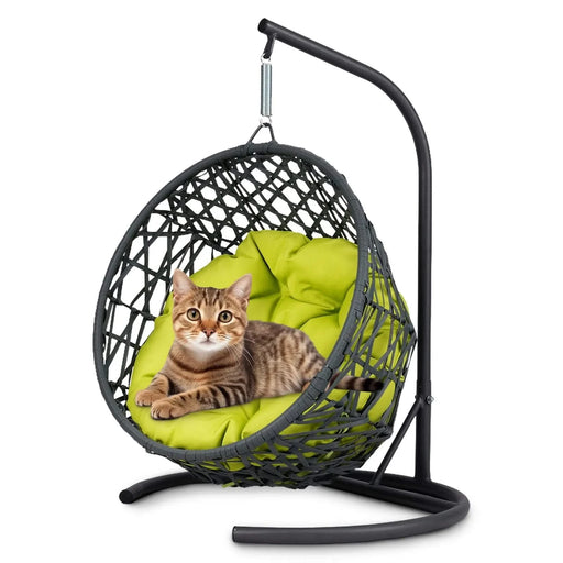 Cat Swing Bed with Stand & Cushion, Cat Egg Chair with Rattan Wicker Appearance, Indoor Hanging Swinging Cat Bed for Cats, Small Dogs, and Small Animals,Green Default -DTYStore