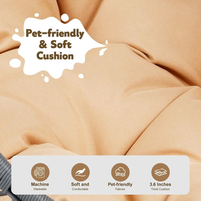 Cat Swing Bed with Stand & Cushion, Cat Egg Chair with Rattan Wicker Appearance, Indoor Hanging Swinging Cat Bed for Cats, Small Dogs, and Small Animals,Yellow Default -DTYStore