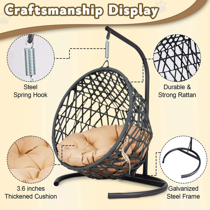 Cat Swing Bed with Stand & Cushion, Cat Egg Chair with Rattan Wicker Appearance, Indoor Hanging Swinging Cat Bed for Cats, Small Dogs, and Small Animals,Yellow Default -DTYStore