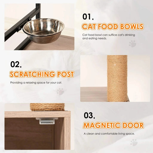 Cat Tree with Litter Box Enclosure, All-in-one Cat Tower for Indoor Cats with Large Hammock, Bed, Food Station, Scratching Posts, Modern Style Pet Furniture, Gray+white Default -DTYStore