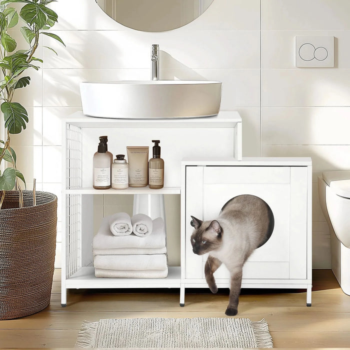 Cat litter box enclosure for bathroom, Hidden Litter Pet Washroom with Divider, Indoor Cat House for Large Cats, White - DTY Store