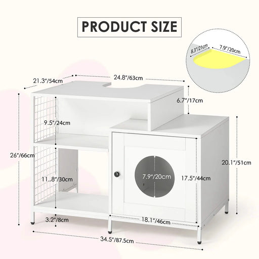 Cat litter box enclosure for bathroom, Hidden Litter Pet Washroom with Divider, Indoor Cat House for Large Cats, White Default -DTYStore