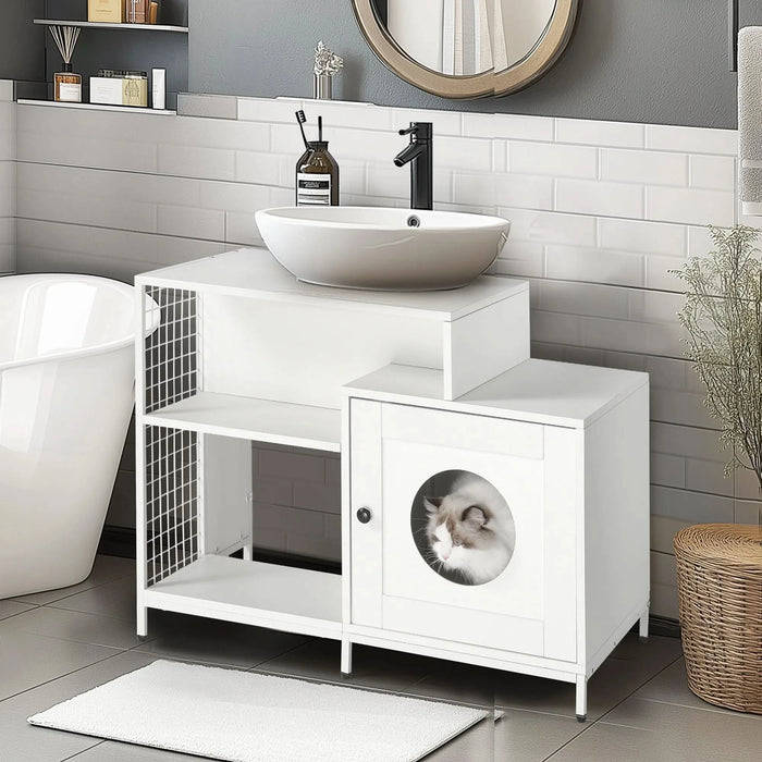Cat litter box enclosure for bathroom, Hidden Litter Pet Washroom with Divider, Indoor Cat House for Large Cats, White - DTY Store