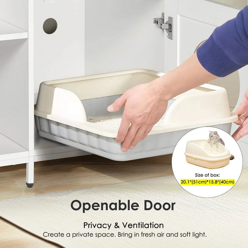 Cat litter box enclosure for bathroom, Hidden Litter Pet Washroom with Divider, Indoor Cat House for Large Cats, White Default -DTYStore