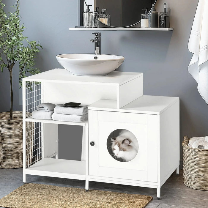 Cat litter box enclosure for bathroom, Hidden Litter Pet Washroom with Divider, Indoor Cat House for Large Cats, White Pet Beds & Furniture, Pet Supplies, searchfilter_Pet Supplies| DTY Store