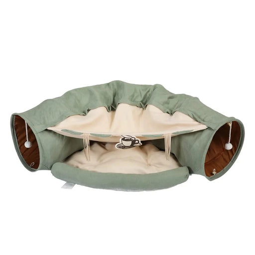 Cat's Telescopic Tunnel Cushioned Bed Pet Nest Teasing Balls Zipper Connection Feline Supplies, Bright Green Default -DTYStore