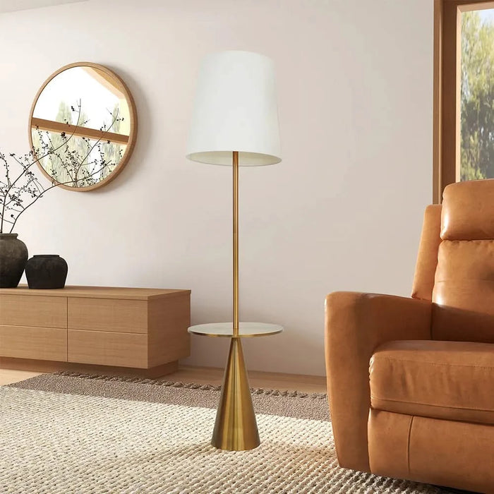 Celestial Modern Floor Lamp with Brass Accent Table with Large White Shade Default -DTYStore
