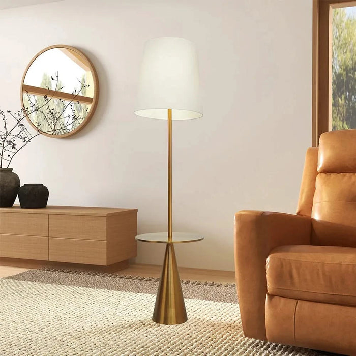 Celestial Modern Floor Lamp with Brass Accent Table with Large White Shade Default -DTYStore
