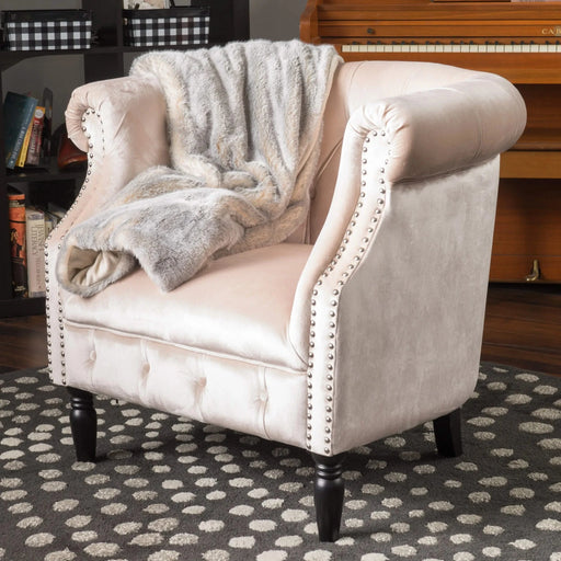 Celestialis Upholstered Velvet Club Chair with Tub Design and Rolled Recessed Armrests, Champagne Default -DTYStore