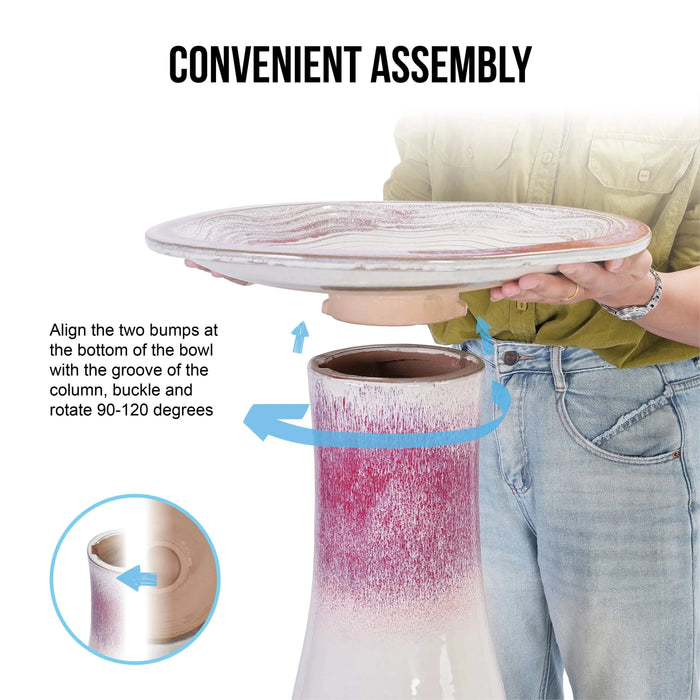 Ceramic Birdbath for Patio, Garden - Rose Ombre Default -DTYStore