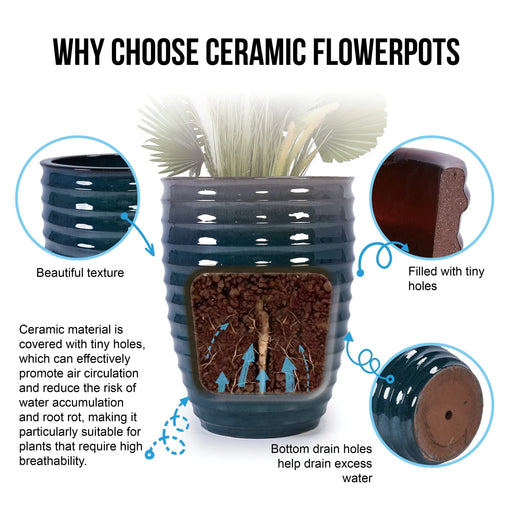 Ceramic Flowerpot, Modern Planter for Patio, Garden, Windowsill - Army Green Default -DTYStore