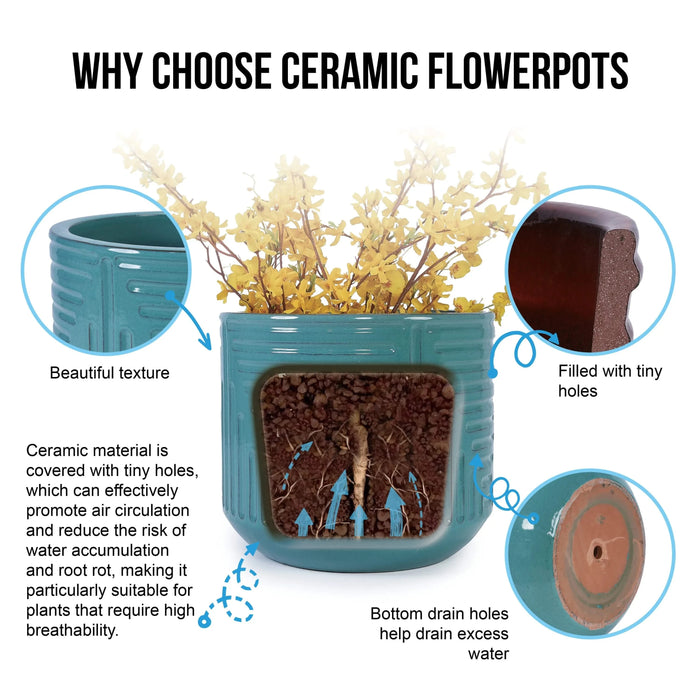 Ceramic Flowerpot, Modern Planter for Patio, Garden, Windowsill - Cyan Default -DTYStore