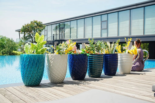Ceramic Flowerpot, Modern Planter for Patio, Garden, Windowsill - Cyan Default -DTYStore