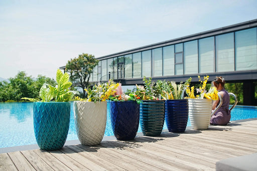 Ceramic Flowerpot, Modern Planter for Patio, Garden, Windowsill - Cyan Default -DTYStore