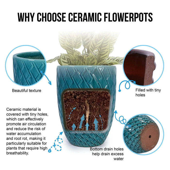 Ceramic Flowerpot, Modern Planter for Patio, Garden, Windowsill - Cyan Default -DTYStore