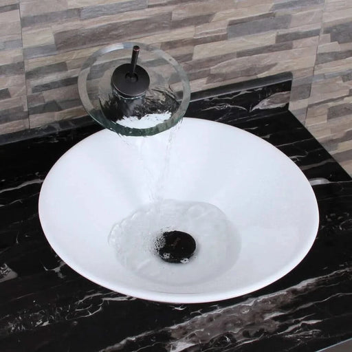 Ceramic Round Above Counter White Bathroom Sink Art Basin(BAB217MOWH) Default -DTYStore