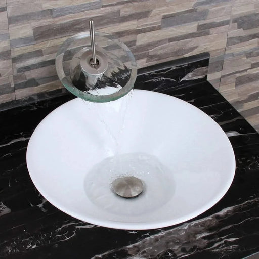 Ceramic Round Above Counter White Bathroom Sink Art Basin(BAB217MOWH) Default -DTYStore