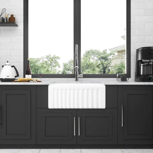 Ceramic White 24 inch Kitchen Single Bowl Farmhouse Sink Rectangular Vessel Sink Default -DTYStore