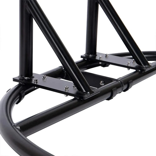 Charcoal Wicker Hanging Double-Seat Swing Chair with Stand w/Dust Blue Cushion Default -DTYStore