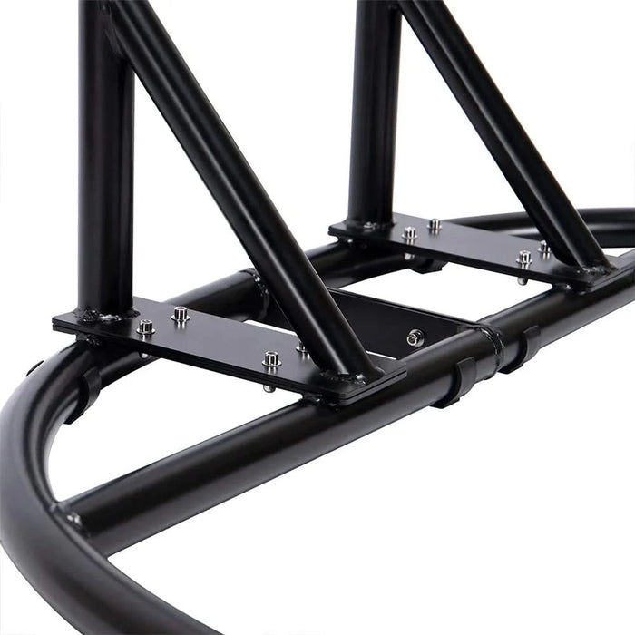 Charcoal Wicker Hanging Double-Seat Swing Chair with Stand w/Dust Blue Cushion Default -DTYStore