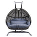 Charcoal Wicker Hanging Double-Seat Swing Chair with Stand w/Dust Blue Cushion Default -DTYStore