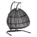 Charcoal Wicker Hanging Double-Seat Swing Chair with Stand w/Dust Blue Cushion Default -DTYStore