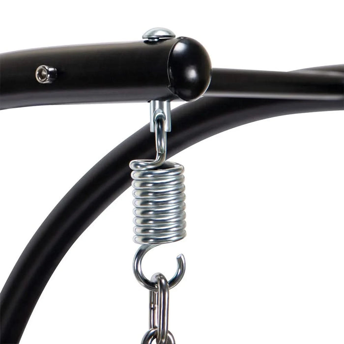 Charcoal Wicker Hanging Double-Seat Swing Chair with Stand w/Dust Blue Cushion Default -DTYStore