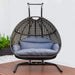 Charcoal Wicker Hanging Double-Seat Swing Chair with Stand w/Dust Blue Cushion Default -DTYStore