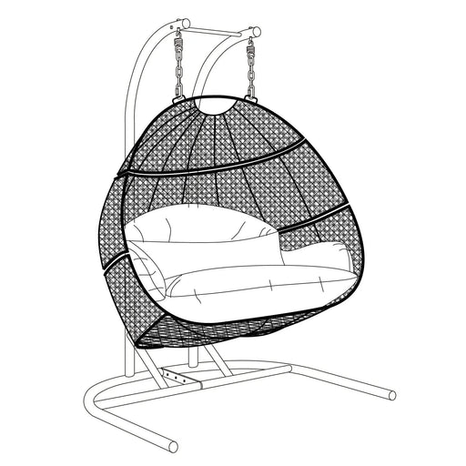 Charcoal Wicker Hanging Double-Seat Swing Chair with Stand w/Dust Blue Cushion Default -DTYStore
